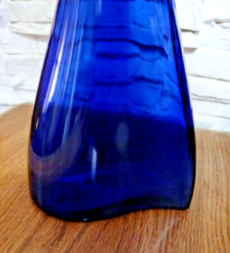 3 Unusualy shaped Collectible 13 inch Cobalt Blue Glass Bottles - Picture 3 of 10