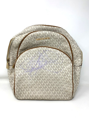 Michael Kors Jaycee Large Backpack Vanilla White MK Signature Zip Pocket Bookbag