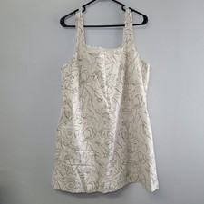 A New Day Womens XL Floral Linen Cotton Blend Mini Dress Cream Black Pockets