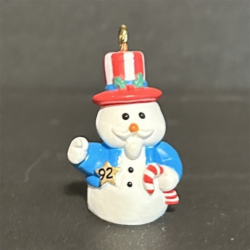 Hallmark Snowman Christmas Hanging Ornament Small Plastic Candy Cane "92"