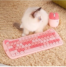 Open Box Ubotie Pink Cat Wireless Keyboard Mouse Set See Notes