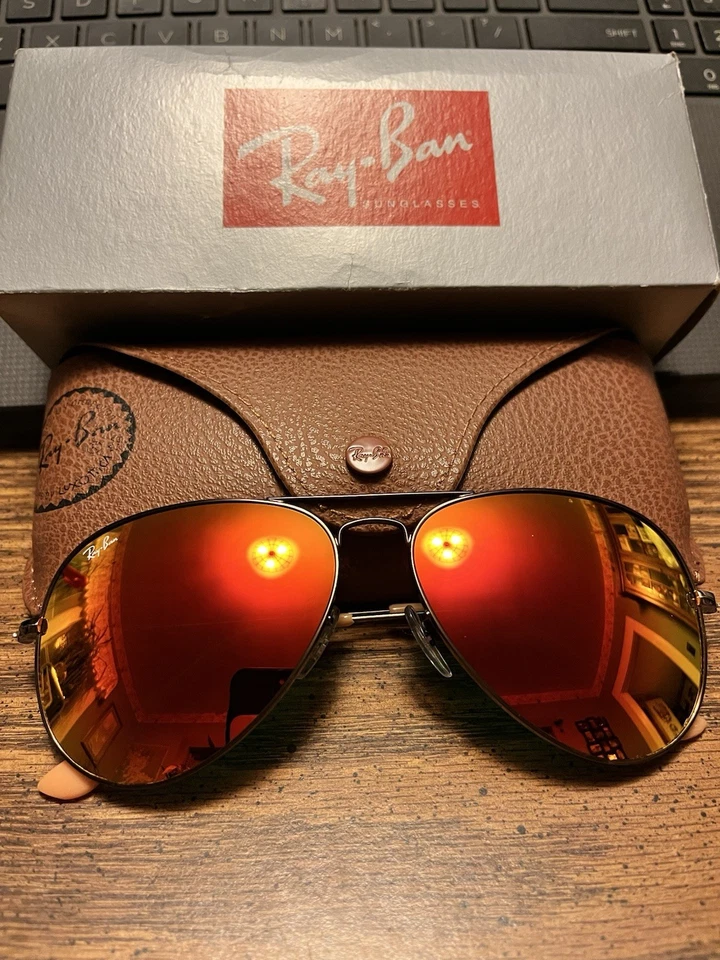 RAY-BAN АВИАТОРЫ RB3026 62 мм. БРОНЗОВАЯ ОПРАВА С КРАСНЫМИ/ОРАНЖЕВЫМИ ЗЕРКАЛЬНЫМИ ЛИНЗАМИ. НОВЫЙ. - Изображение 2 из 4