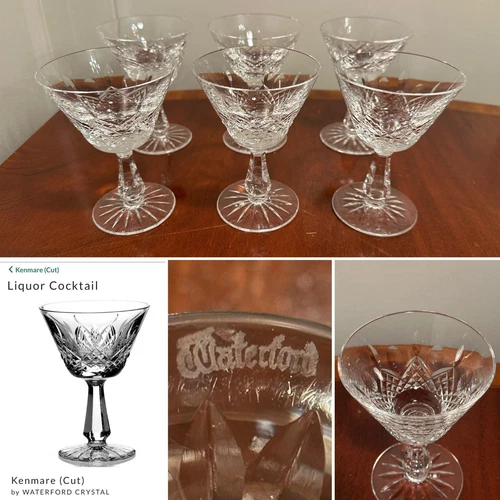 Set 6 Vintage WATERFORD CRYSTAL Kenmare 4 oz. Liquor Cocktail Glasses IRELAND