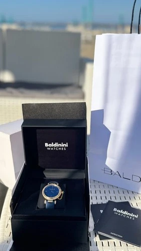 Baldinini Women’s Watch Blue Navy Gold Crystal Swiss Made Genuine Leather New image 2