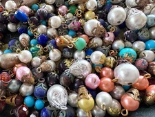 Vintage Glass & Lucite Looped Beads Mix w Metal Filigree Caps 30