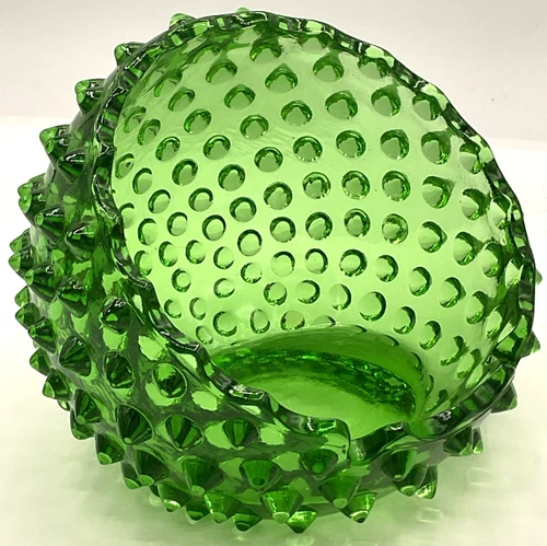 Vintage Fenton Green Hobnail Art Glass Orb Ashtray Trinket Dish Translucent