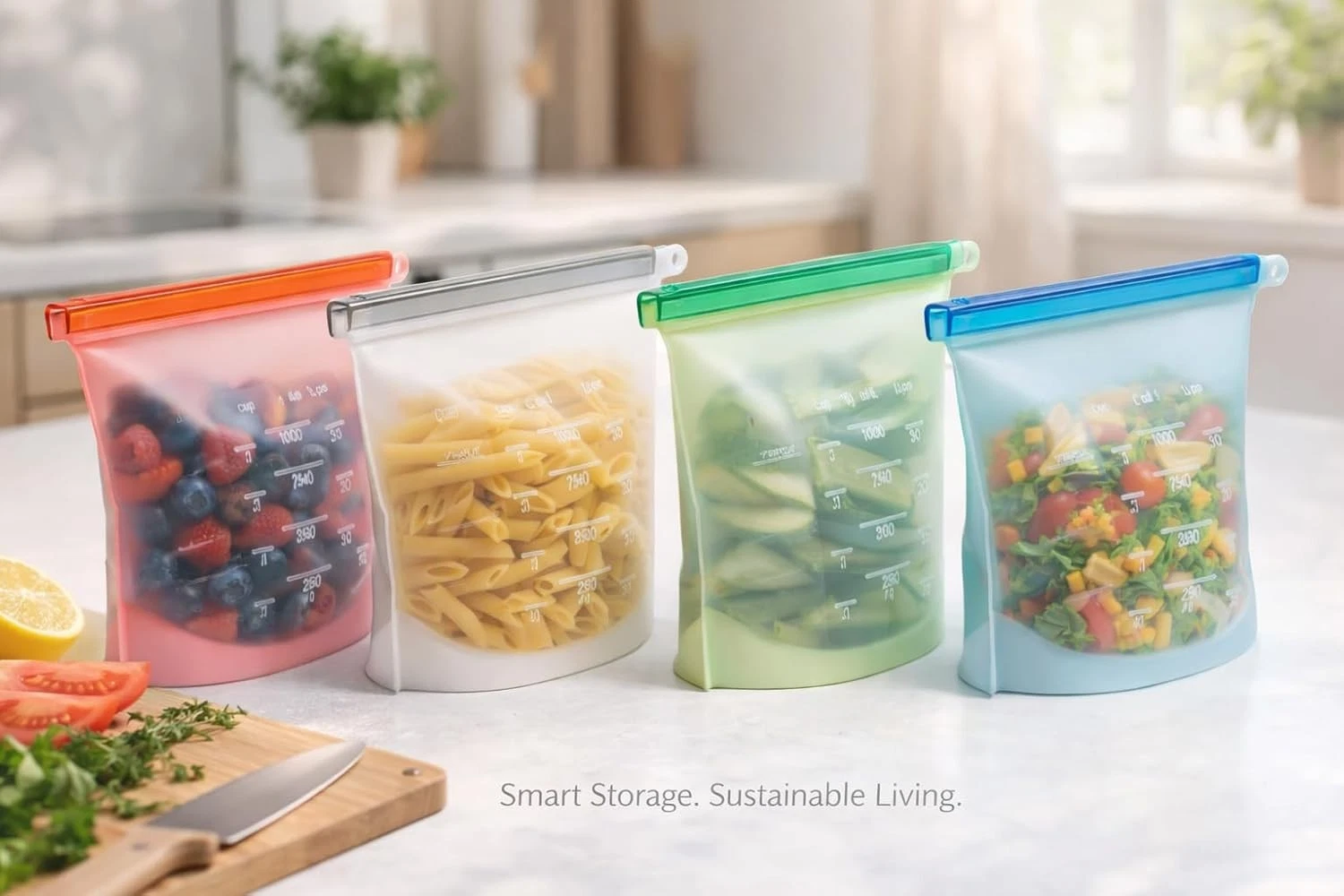 Silicone Food Storage Bags Set of 4 Reusable Ziplock Bags Airtight Leakproof