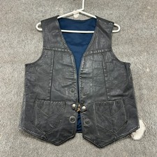 VINTAGE Patchwork Leather Vest Mens M Black Lined Genuine Handmade Western 60s