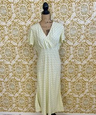 April Cornell Vintage Yellow Ditsy Floral Lace Trim Faux Wrap Midi Dress Sz S