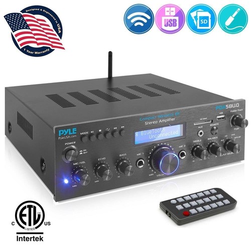 Pyle Compact Bluetooth Stereo Receiver System 200W FM Radio, 2 Inputs 4 Outputs