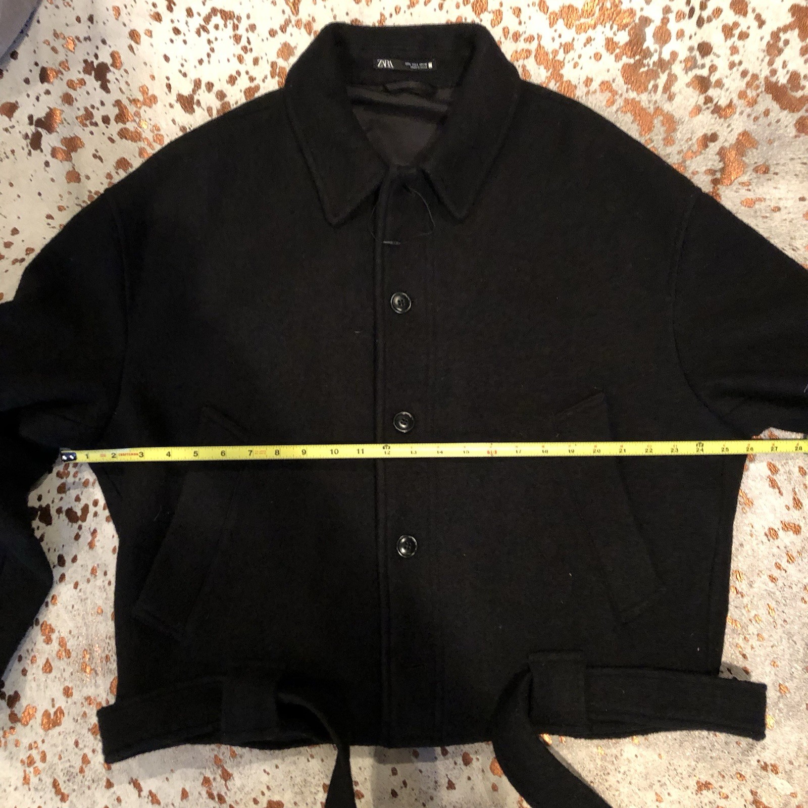 Zara Mens 100% Wool Coat Trucker Boxy Fit Size Large 42 Bottom Tie NWT thumbnail 7