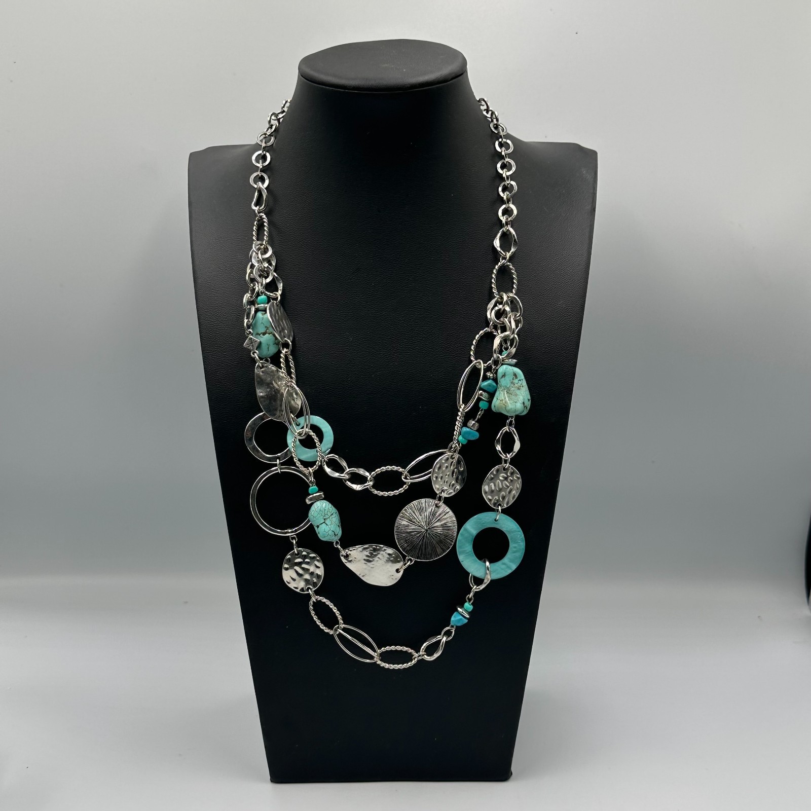 Ruby Rd Necklace Silver Tone Multi Link Faux Turq… - image 3