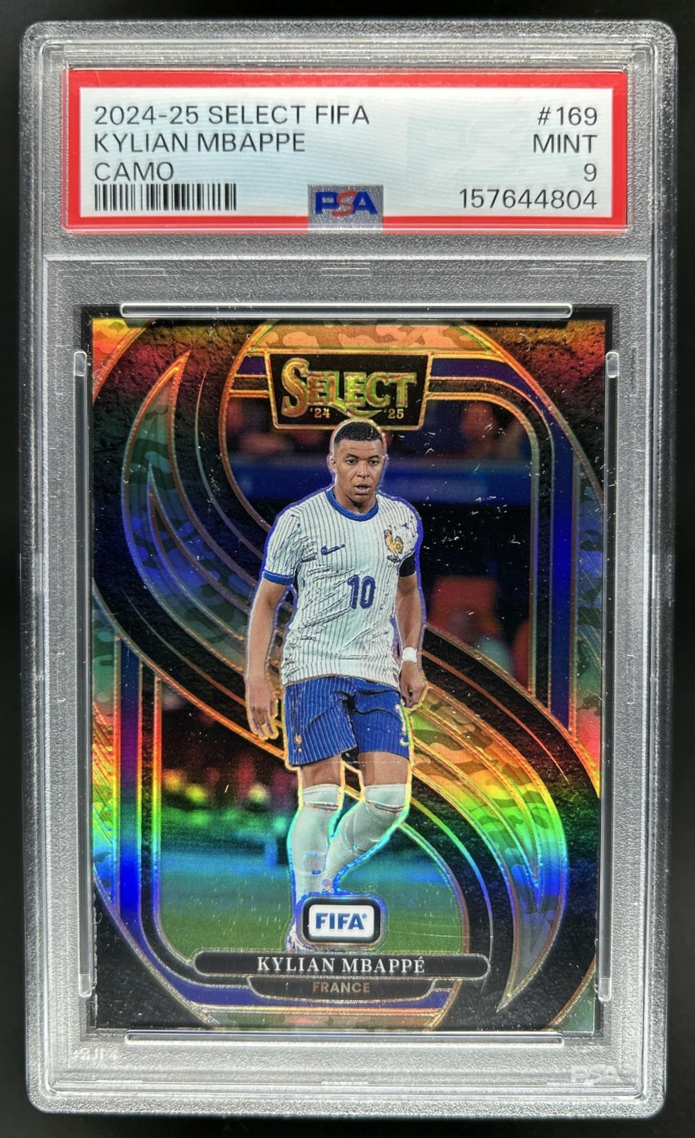 2024-25 Panini Select FIFA Kylian Mbappe Mezzanine Camo #/135 France PSA 9 view 1