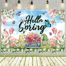 7X5Ft Spring Backdrop Colorful Floral Hello Spring Decorations Banner Butterfly