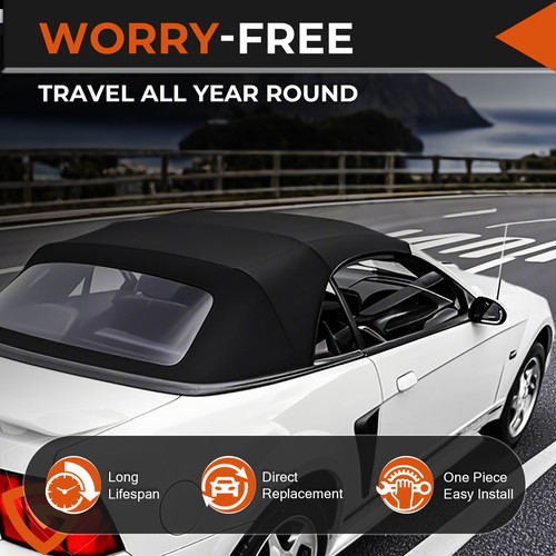 Soft Top W/ Window Plastic Convertible Black Fits 1994 1995-2004 Ford Mustang - Foto 2 di 12