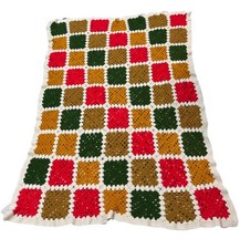 Vintage Handmade Granny Square Crochet Afghan Blanket 76" x 54" Roseanne