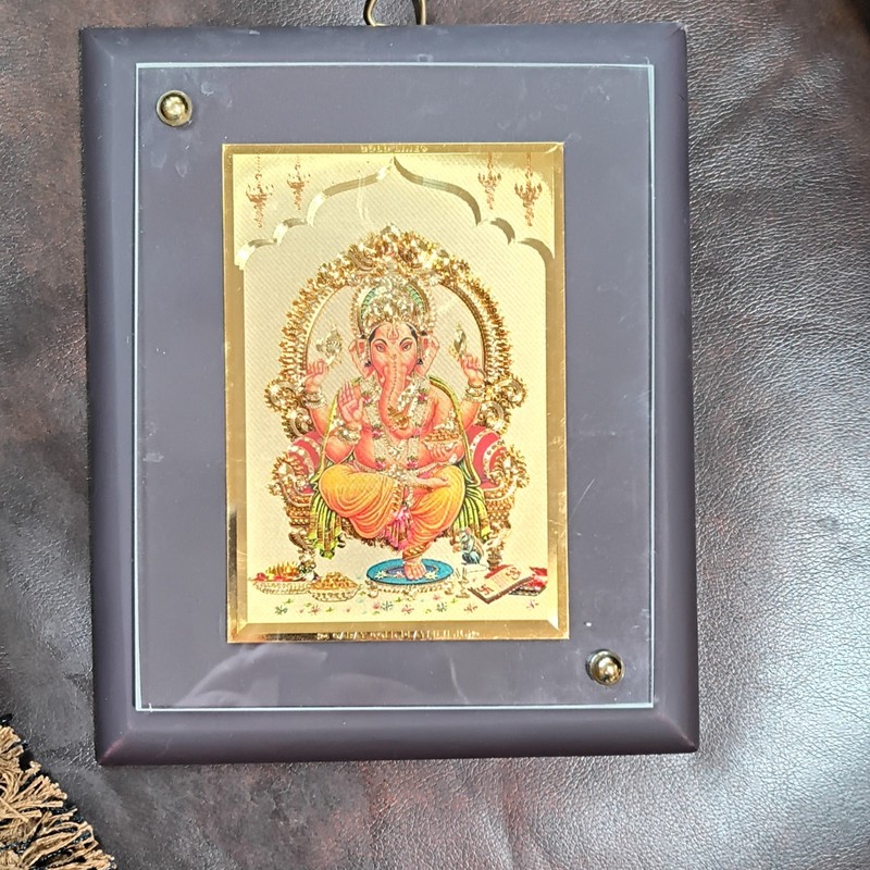 Small Laxmi Manufacture Lord Ganesha Framed Gold Foil Print - Hinduism