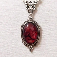 Vintage Red Stone Pendant Necklace  Silver Ox Oval Boho Jewelry for Women
