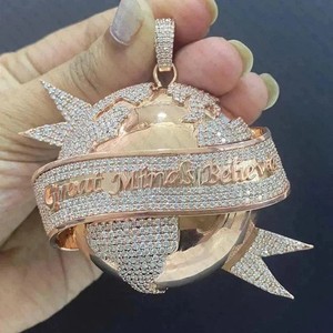 Authentic 2.7Ct Round Cut Moissanite Men's World Globe Map Pendant 14K Rose Gold Plated