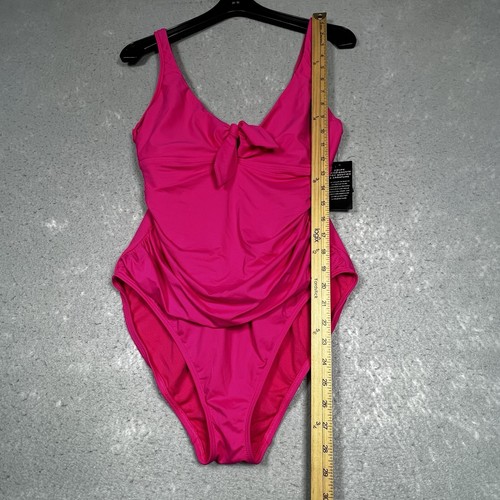 Ralph Lauren Tie-Front Scoop Neck Pink One-Piece Swimsuit Women’s 12 Black Label - Picture 6 of 9