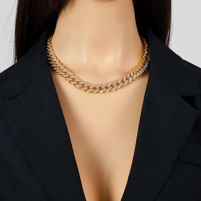 Кубинский браслет-цепочка мужской золотистый со стразами водонепроницаемый ювелирные изделия с толстыми звеньями - Изображение 3 из 4