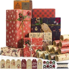 Larcenciel Christmas Wrapping Paper w/Christmas Gift Tags, Santa Claus Sticke...
