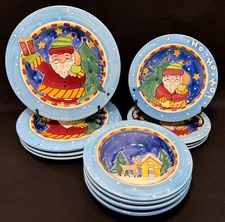 12 Pc Studio Nova Holiday Season HO HO SANTA Dinner Salad Plates Bowls Christmas