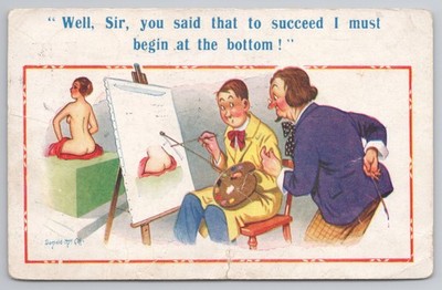 Donald McGill frecher Comic Kunstunterricht ganz unten beginnen Humor Postkarte 1948