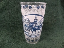 Vintage Currier & Ives Blue & White Royal China Summer Time Glass Tumbler Horses
