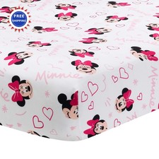 Lambs Ivy Disney Baby Minnie Mouse Love WhitePink Heart Fitted Crib Sheet