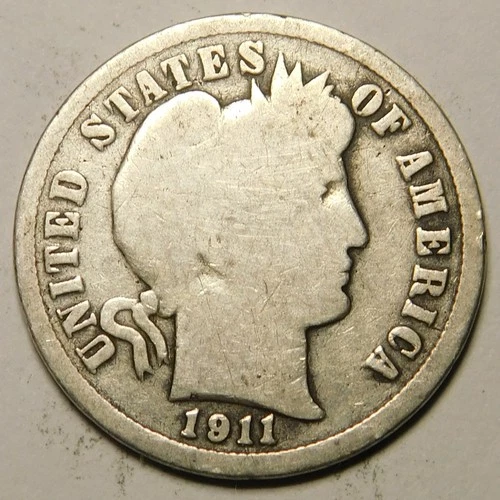 1911 P Barber Dime G-VG  90% Silver   "Actual Coin Pictured- Not Cleaned"