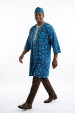 Men's African Print 3-Piece Dashiki Set Includes Kufi Cap