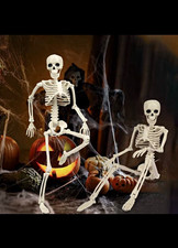 40cm White Poseable Plastic Skeleton Free Standing Halloween Decoration