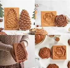 Christmas Wooden Gingerbread Cookie Mold Carved Shortbread Cookie Cutter Molds