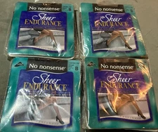 4 No Nonsense Pantyhose Sheer Endurance Control Top  Size B Midnight Black-Taupe