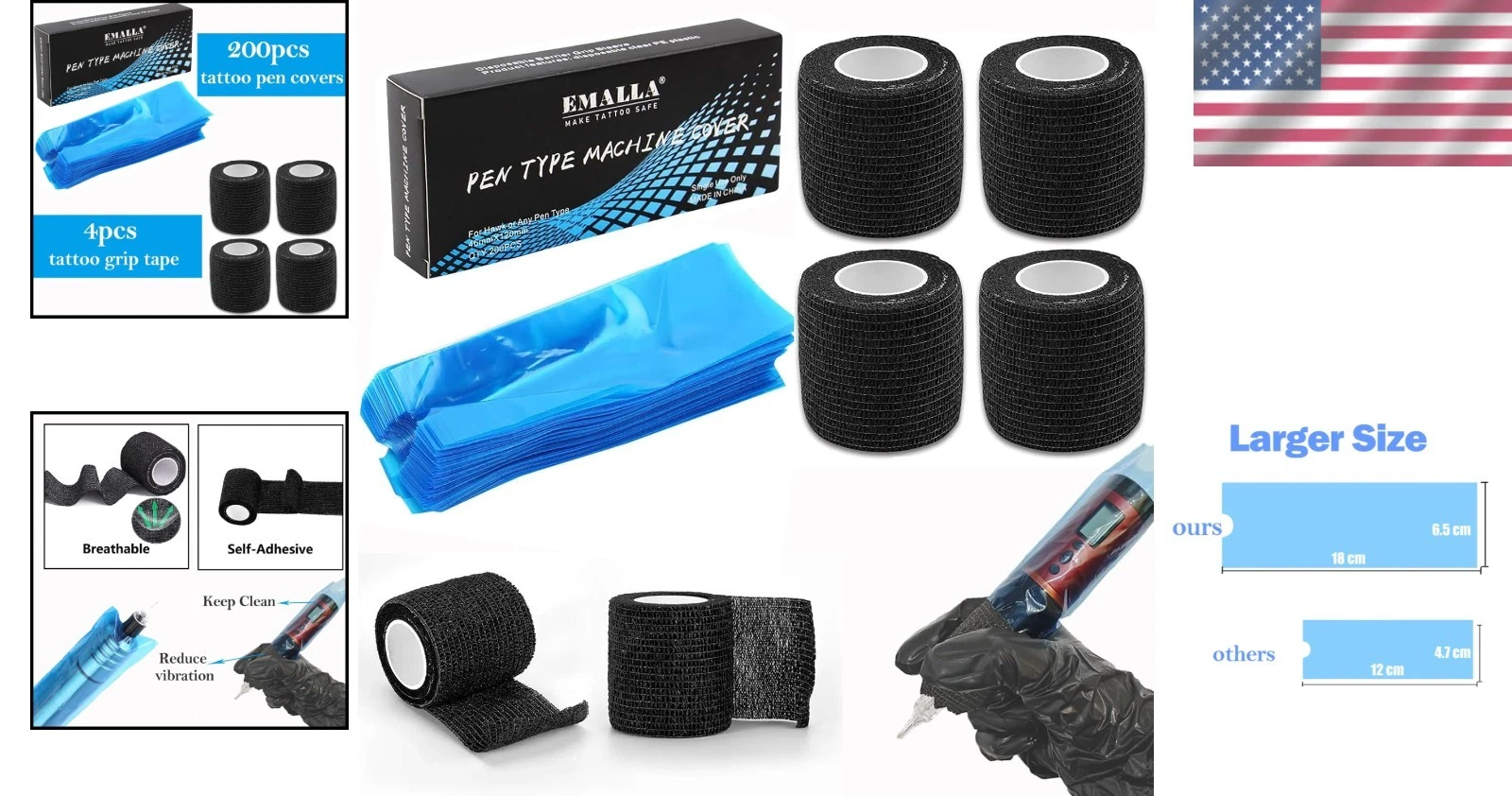 Pro Tattoo Supplies: 200 Machine Covers + 4 Grip Tapes for Serious Artists image 2