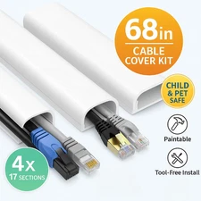 Cord Cover Raceway Kit 68in Wall Cable Concealer White Wire Hider for Ethernet