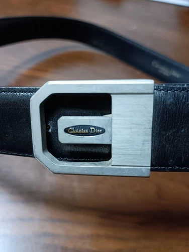 Authentique ceinture Christian Dior Monsieur noir logo marque boucle mode décontractée