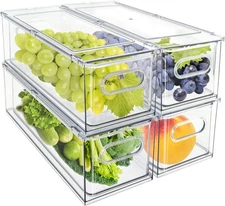 MineSign 4-Pack Stackable Clear Fridge Drawers with Handles 3L Food #R050