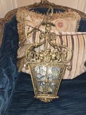 Antique French France Louis XV Hanging Lantern Putti Shell Rewired Bronze Brass 