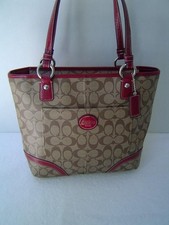 AUTHENTIC COACH PEYTON KHAKI SIGNATURE PVC TOTE 18917 EUC