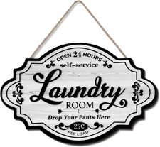 Jetec Vintage Wood Laundry Room Decor Hanging Wall Sign Door White 