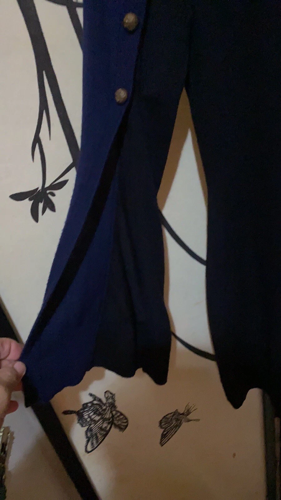 Abito a maglia Alexander McQueen Bodycon nero crepuscolo blu con bottoni con intarsi oro