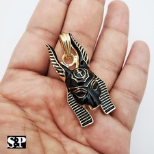 HIP HOP BLACK / GOLD TONE ANCIENT EGYPT GOD ANUBIS PENDANT