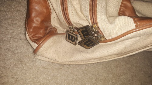 RARE VINTAGE WILSON GYM TOTE BAG CANVAS LEATHER TAN & BROWN 1970s RETRO YOGA - Picture 4 of 11