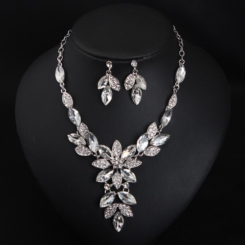 2pcs Set Elegant Women Luxury Crystal Choker Necklace Earrings Bridal Prom Gifts - Bild 189 von 743