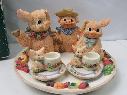 Vintage Young's Inc 1985 Schwein Miniatur Teeservice handbemalt #30231 komplett - Bild 2 von 6