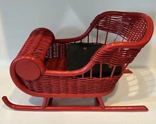 Christmas Sleigh Wicker With Faux Leather Seat Basket Holiday Centerpiece 19” L