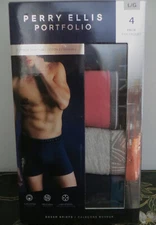 New Large (36-38") Perry Ellis Portfolio Mens 4-Pack Cotton Stretch Boxer Briefs