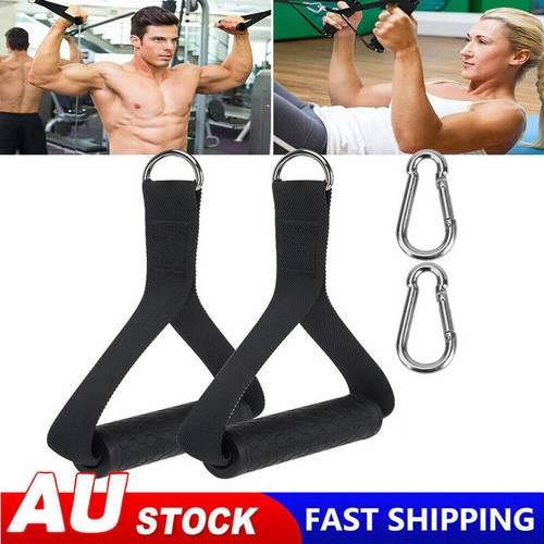 Heavy Duty Pair Gym Cable Machine Attachments Resistance Band Stirrup Handle Hot - Picture 1 of 22